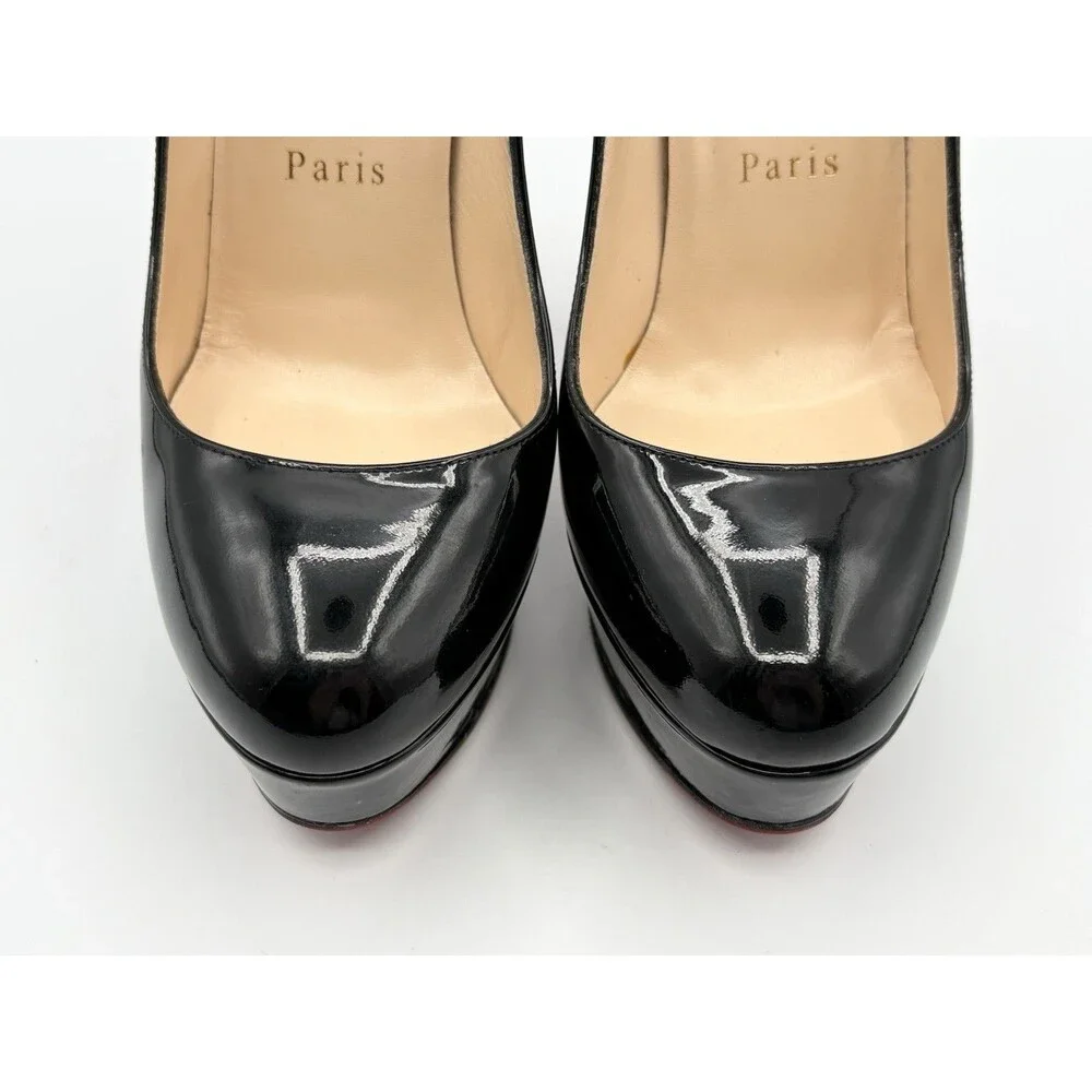 Christian Louboutin Bianca 140 Black Patent Leather Platform Heels Size EU 35
